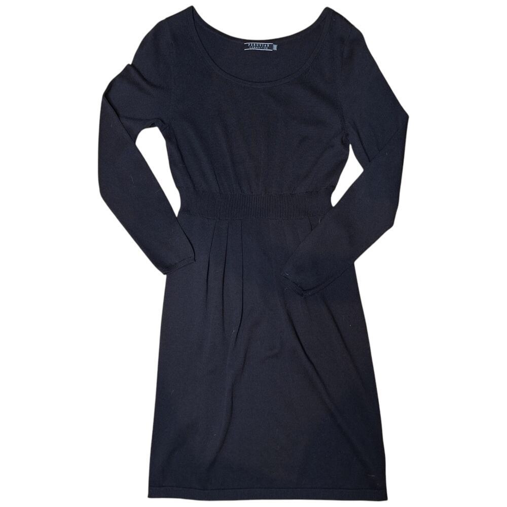 Peruvian Connection Modal Pima cotton blend knit sweater dress black Pleated s